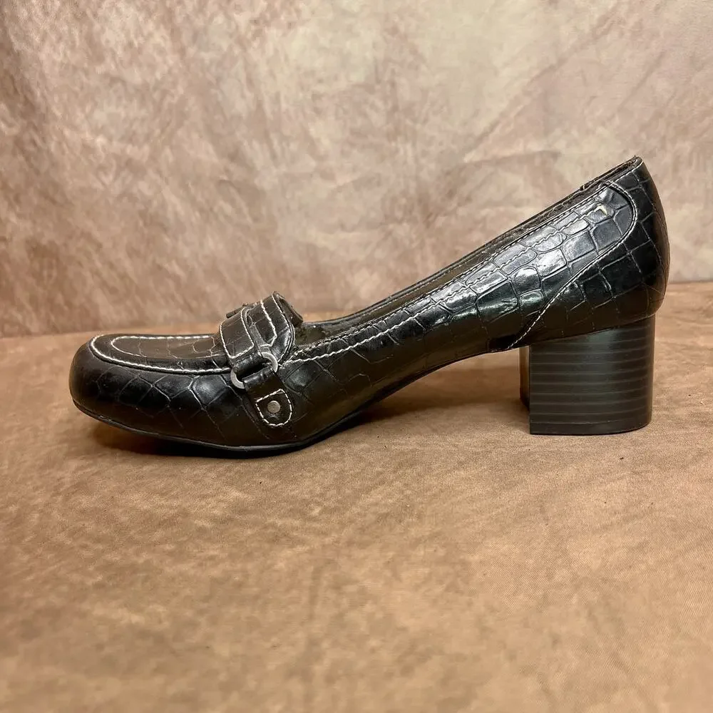 Naturalizer Mini Mary Jane Pumps Clogs Faux Alligator Black Accent Buckle Indie